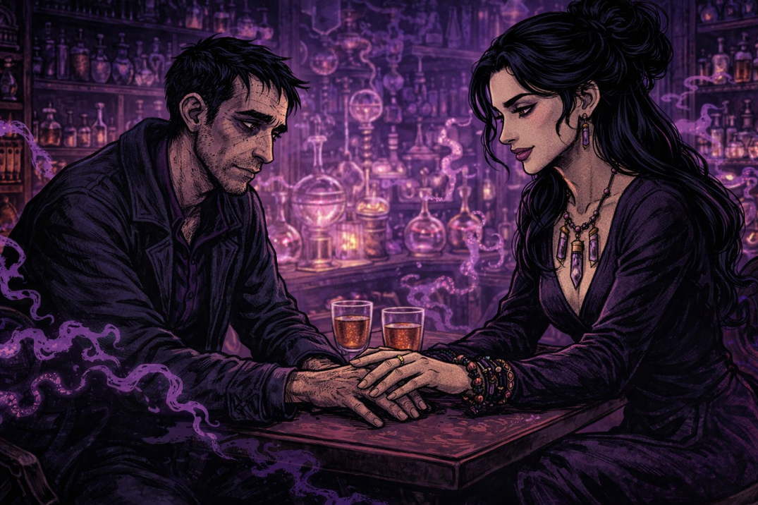 Rook and Vespa sharing a moment in her laboratory