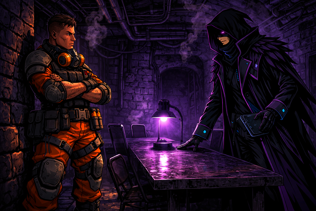 Vera Cask confronting Null Crow in the empty auction room