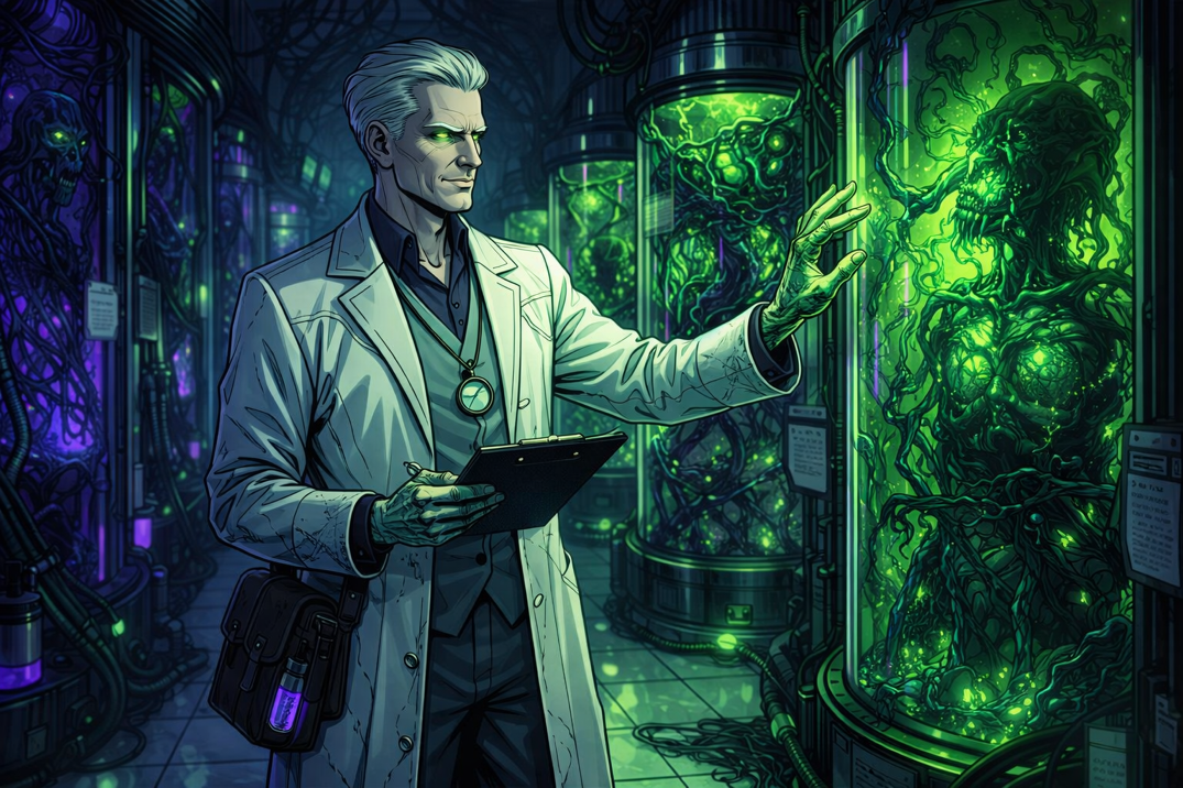 The Gardener inspecting specimen tanks in the greenhouse laboratory